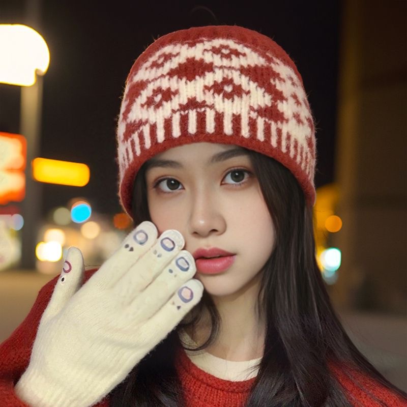 復古格紋針織帽