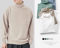 高領長袖素色毛衣