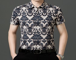 冰絲男提花襯衫