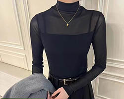 半高領網紗打底